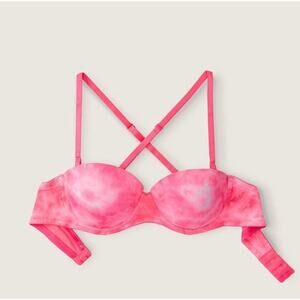 NWT Victoria's Secret Pink WEAR STRAPLESS PUSH-UP BRA Pink Daisy Tie Dy